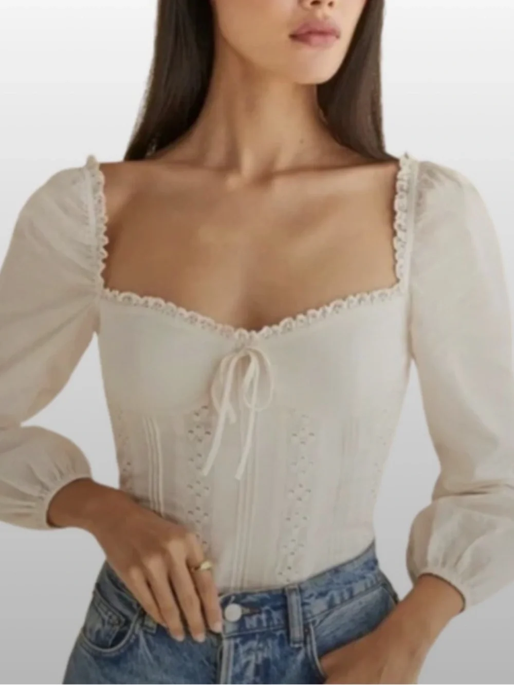 Reformation Isadora Top Ivory Eyelet Lace Smocked Cottagecore Blouse Size 6